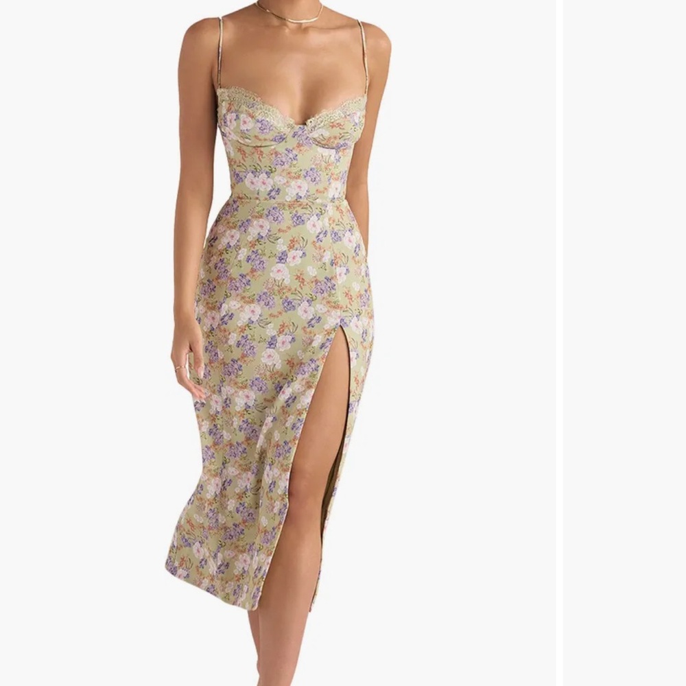 House of CB Charlotte Corset Crepe Midi Sundress Peony Print